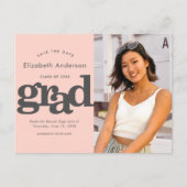 日救付赤面ピンク卒業写真タイポグラフィ インビテーションポストカード (正面)