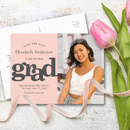 日救付赤面ピンク卒業写真タイポグラフィ インビテーションポストカード