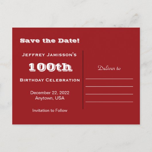 日救付100thバースデーパーティー野球招待状 案内ポストカード (裏面)