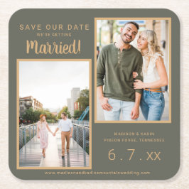 日救付2写真錆び茶色モスグリーンコースター スクエアペーパーコースター