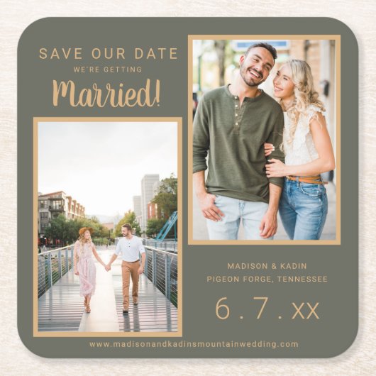 日救付2写真錆び茶色モスグリーンコースター スクエアペーパーコースター (正面)