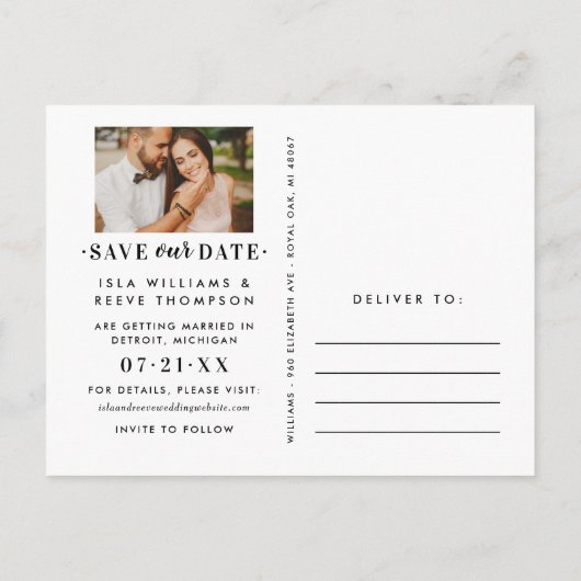 日救付Timeless Typeホワイトの結婚写真 案内ポストカード (裏面)