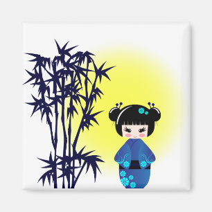日日本のの出の際の竹のこけし人形 マグネット
