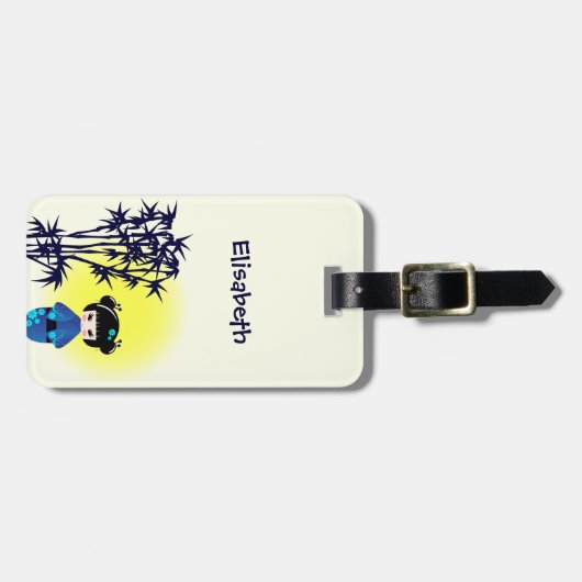 日日本のの出の際の竹のこけし人形 ラゲッジタグ (正面横)