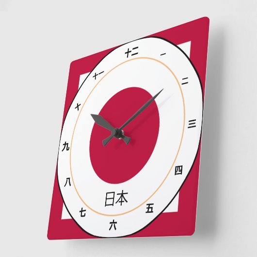 日日本の本ファッションデザイン漢字時計日本国旗 スクエア壁時計 (傾斜)