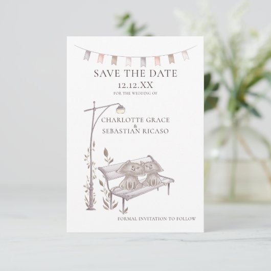 日時を守るベンチに乗った猫結婚たち 案内状 (スタンド正面)