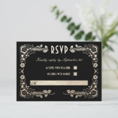 日時計の庭園の結婚式RSVPは金ゴールドホイルを梳きます 出欠カード (スタンド正面)