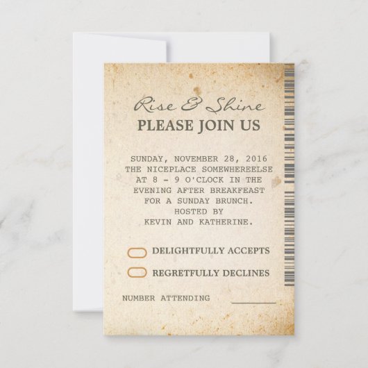 日曜の朝食追加結婚式出欠確認カード 招待状 (正面)