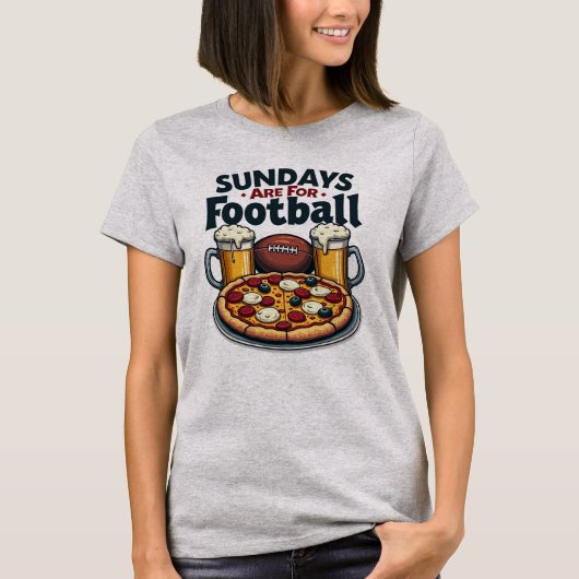 日曜はフットボール ビール ピザ Tシャツ (正面)