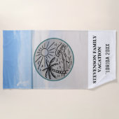 日曜日およびおもしろいの家族休暇のヤシの木の砂の空 ビーチタオル (正面)