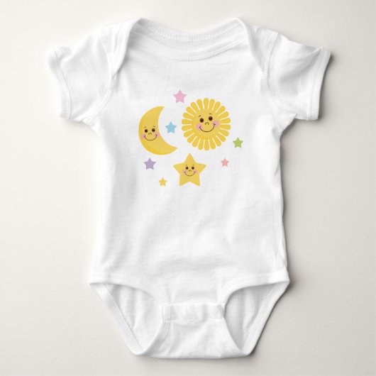 日曜日および月のイラストレーション ベビーボディスーツ (正面)