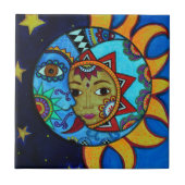 日曜日および月のカップルのお洒落な絵画 タイル (正面)