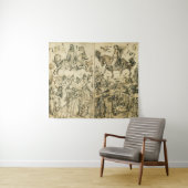 日曜日および月の旧式な白黒の占星術のスケッチ タペストリー (インサイチュ(横))