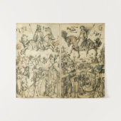 日曜日および月の旧式な白黒の占星術のスケッチ タペストリー (正面(横))