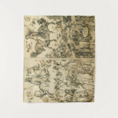 日曜日および月の旧式な白黒の占星術のスケッチ タペストリー (正面)