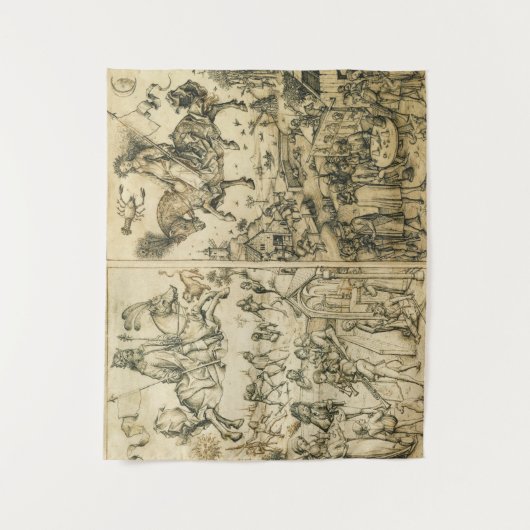 日曜日および月の旧式な白黒の占星術のスケッチ タペストリー (正面)