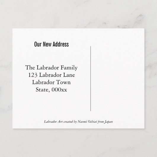 日曜日のおもしろい絵を描ラブラドールの新しい住所 案内ポストカード (裏面)