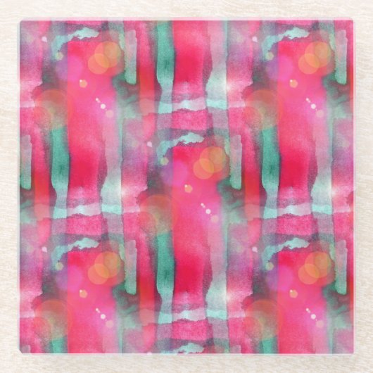 日曜日のまぶしさの抽象芸術の色彩の鮮やかな水彩画 ガラスコースター (正面)