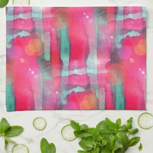 日曜日のまぶしさの抽象芸術の色彩の鮮やかな水彩画 キッチンタオル (折り畳み)