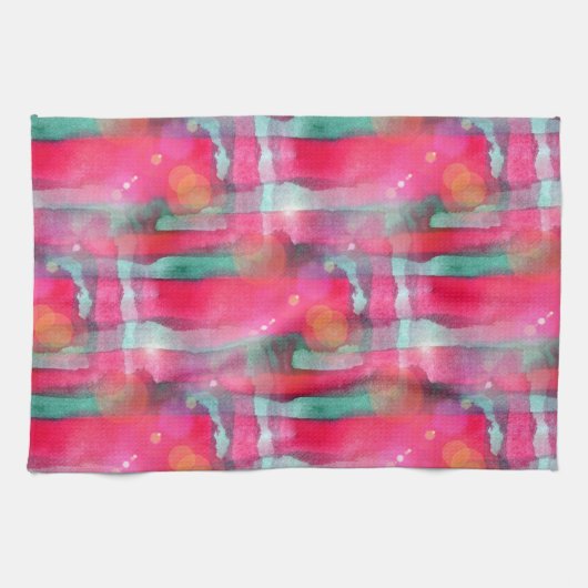 日曜日のまぶしさの抽象芸術の色彩の鮮やかな水彩画 キッチンタオル (横)