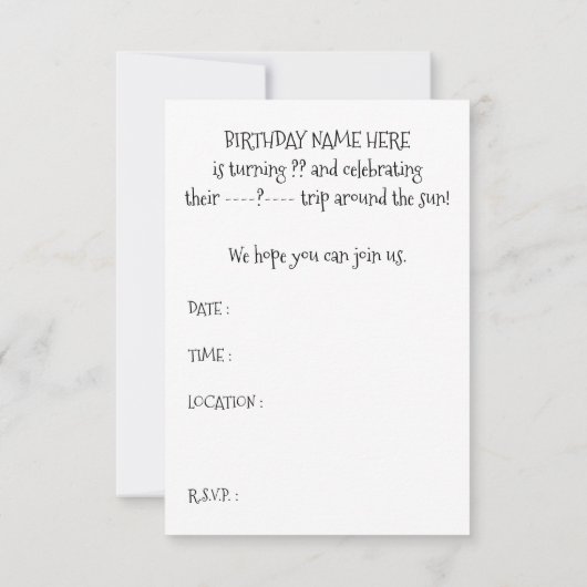 日曜日のまわりのカスタムな誕生日軌道 招待状 (裏面)