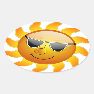 日曜日のクールな日光の光沢のあるスマイルの夏熱 楕円形シール