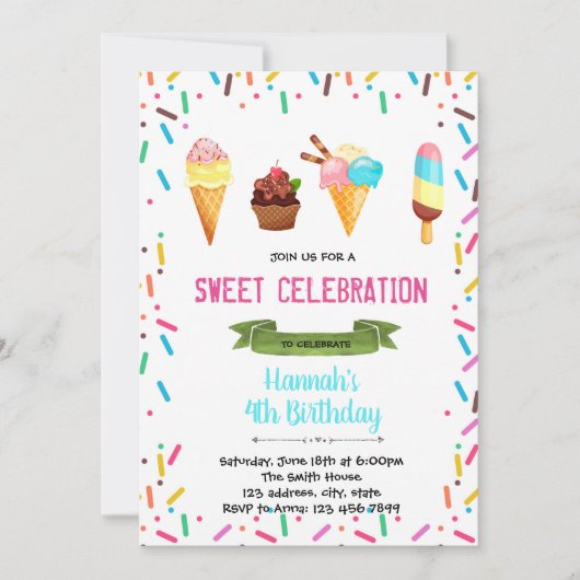 日曜日のサンデーのパーティーの誕生日の招待 招待状 (正面)