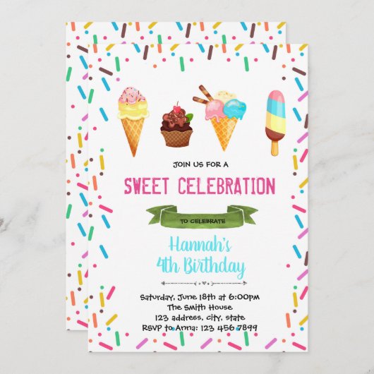 日曜日のサンデーのパーティーの誕生日の招待 招待状 (正面/裏面)