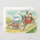 日曜日のドライブのウサギ – イースターギフト シーズンポストカード (正面/裏面)