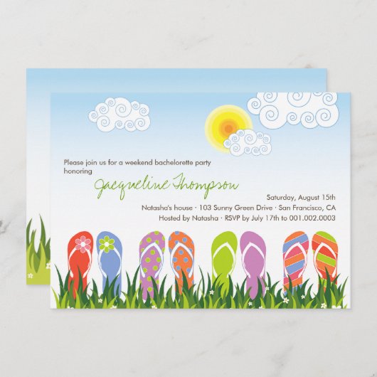 日曜日のバチェロレッテのかわいいビーチサンダルのおもしろい 招待状 (正面/裏面)
