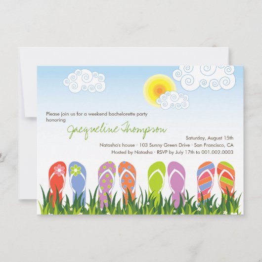 日曜日のバチェロレッテのかわいいビーチサンダルのおもしろい 招待状 (正面)