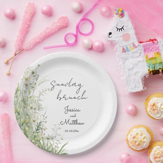 日曜日のブランチdustyセージ緑結婚の花 ペーパープレート (パーティー)