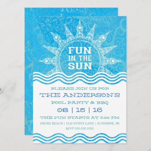 日曜日のプールのパーティの招待状のおもしろい 招待状 (正面/裏面)