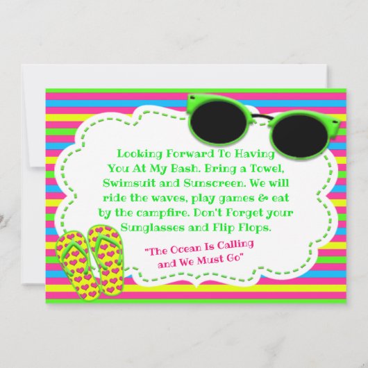 日曜日の双安定回路のサングラスのビーチの強打のおもしろい 招待状 (裏面)