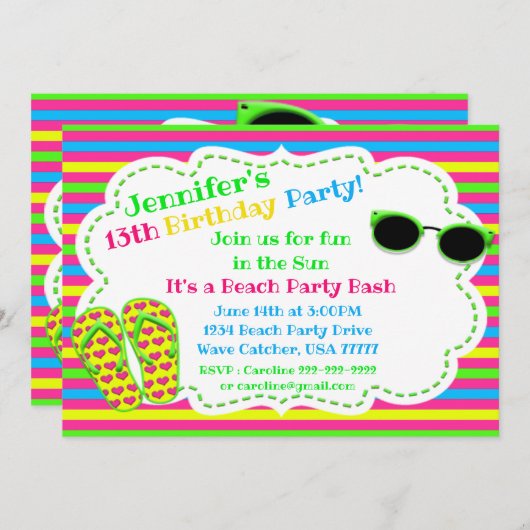日曜日の双安定回路のサングラスのビーチの強打のおもしろい 招待状 (正面/裏面)
