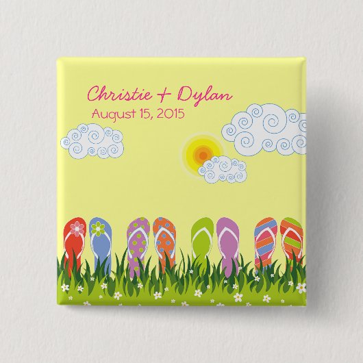 日曜日の夏ボタンの夏のビーチサンダルのおもしろい 缶バッジ (正面)