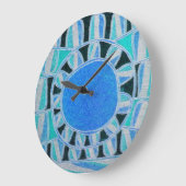 日曜日の太陽エネルギーのティール(緑がかった色)の青く白い黒 ラージ壁時計 (傾斜)