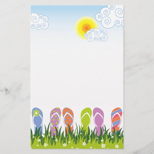 日曜日の庭のカラフルな夏のビーチサンダルのおもしろい 便箋 (正面)