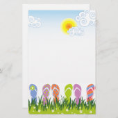 日曜日の庭のカラフルな夏のビーチサンダルのおもしろい 便箋 (正面/裏面)