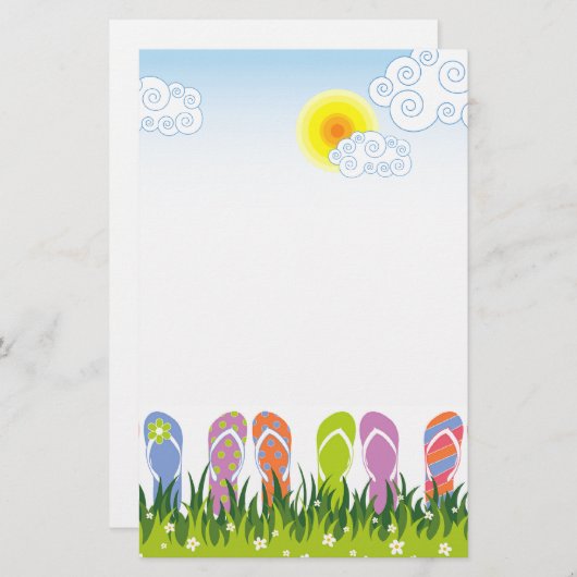 日曜日の庭のカラフルな夏のビーチサンダルのおもしろい 便箋 (正面/裏面)