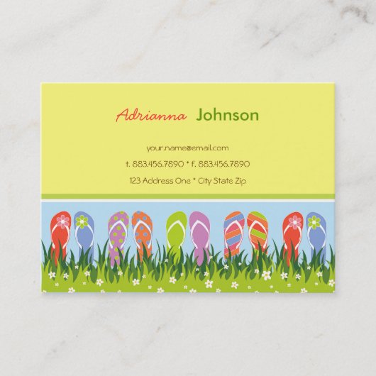 日曜日の庭のカラフルな夏のビーチサンダルのおもしろい 名刺 (正面)