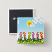 日曜日の庭のカラフルな夏のビーチサンダルのおもしろい 缶バッジ (正面&裏面)