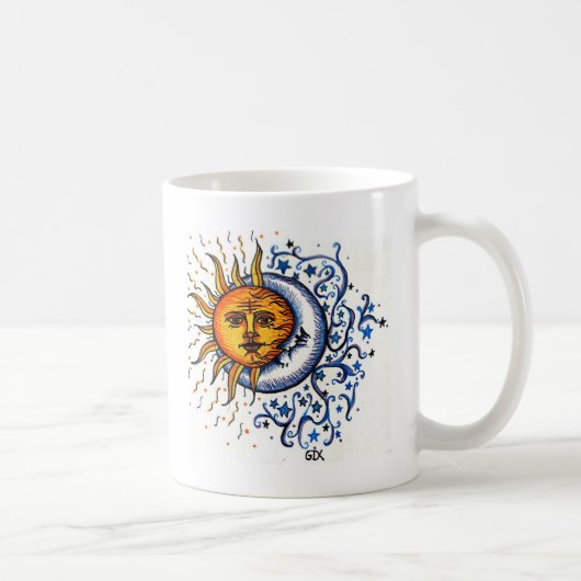 日曜日の月の芸術のデザイン コーヒーマグカップ (右)