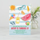 日曜日の誕生日のパーティの招待状の夏のおもしろい 招待状 (スタンド正面)