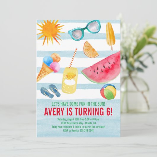 日曜日の誕生日のパーティの招待状の夏のおもしろい 招待状 (スタンド正面)