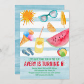 日曜日の誕生日のパーティの招待状の夏のおもしろい 招待状 (正面/裏面)