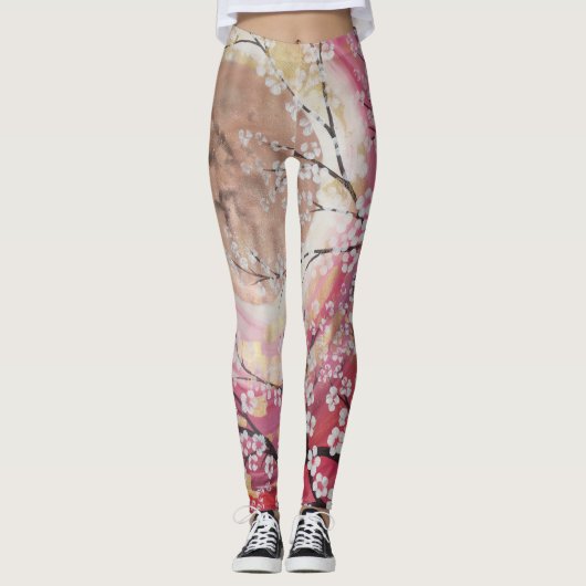 日曜日の金ゴールドのピンクの桜の桜によってはズボンが開花します レギンス (正面)