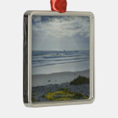 日曜日の黄色い花およびビームが付いているスペインの海岸線 メタルオーナメント (右)