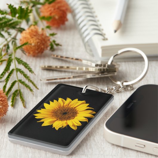 日曜日の黒カスタマイズ花のヒマワリの黄色 キーホルダー (正面右)