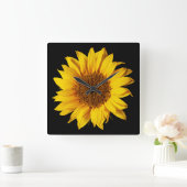 日曜日の黒カスタマイズ花のヒマワリの黄色 スクエア壁時計 (ホーム)